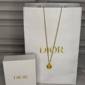Christian Dior Gold Plated Logo Medallion Pendant Necklace | Vintage Dior